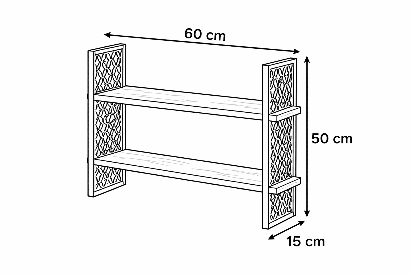 set rafturi de perete, lemn cu metal traforat
