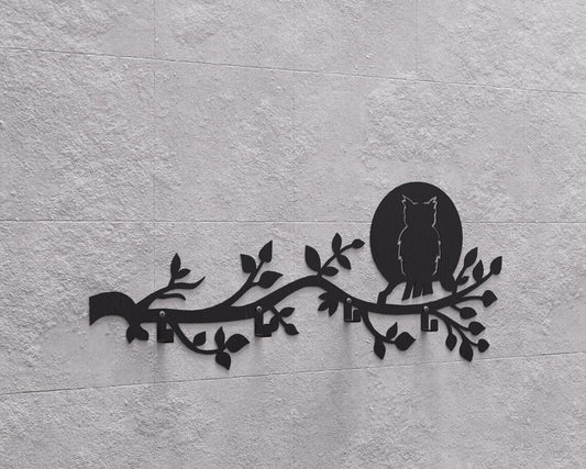 Cuier de perete, Metalic, model bufniță, 60x25cm