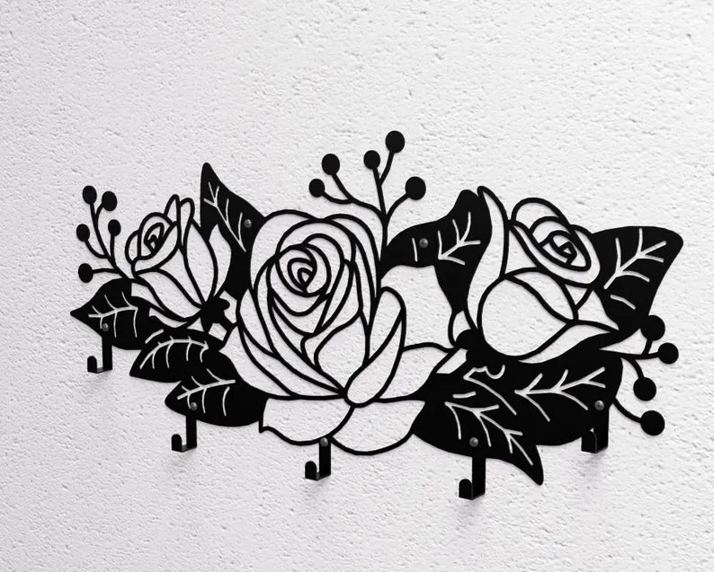 Cuier de perete, Metalic, model Floral, 60x30cm