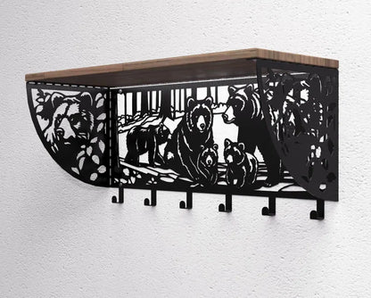Cuier de perete, Metalic si lemn, model Urs , 60x35cm