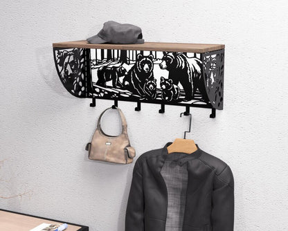 Cuier de perete, Metalic si lemn, model Urs , 60x35cm